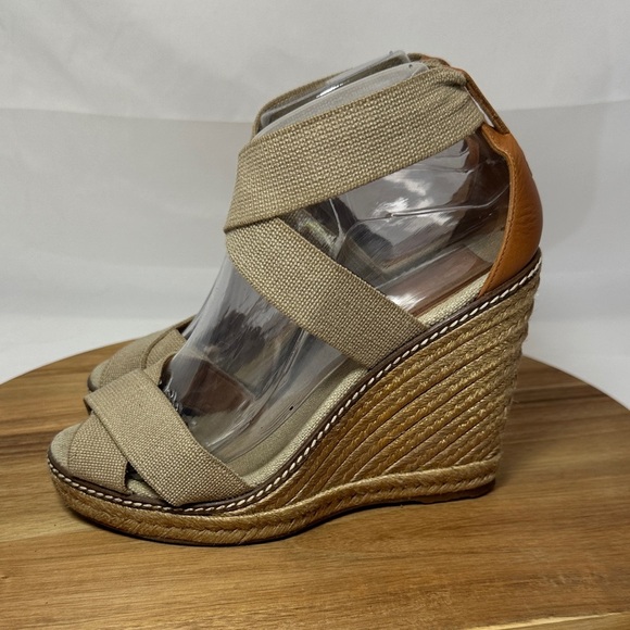 Tory Burch Adonis Tan Criss Cross Platform Espadrille Wedge Sandals size 7B - Picture 4 of 14
